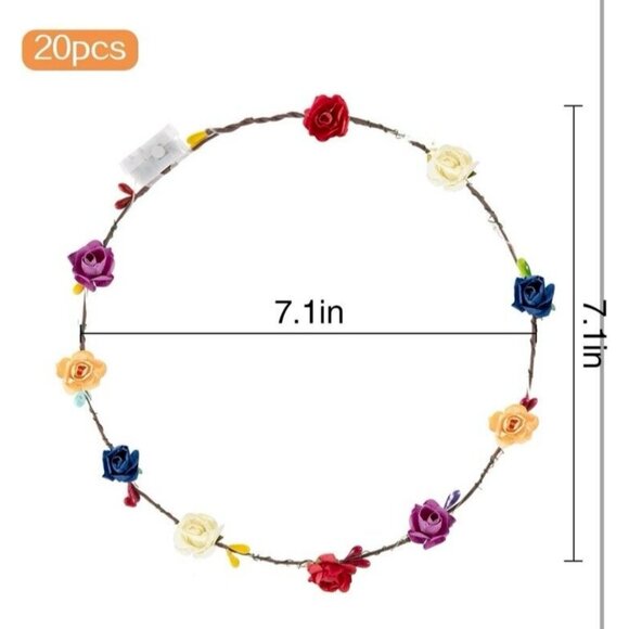 20 pcs LED Flower Crown Headbands - Glow Wreath Headdress Party Halloween Events - Picture 4 of 4